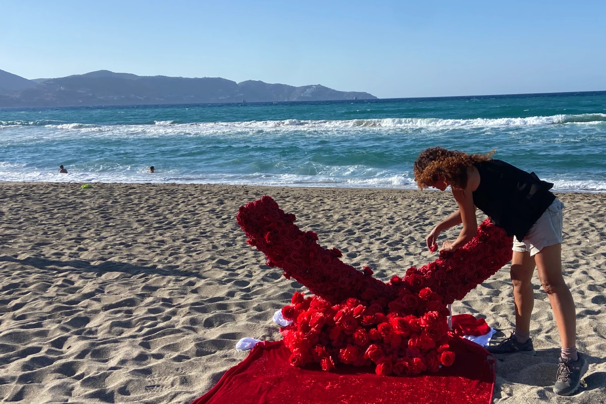 Propose4u team preparing a luxury beach marriage proposal setup in Crete